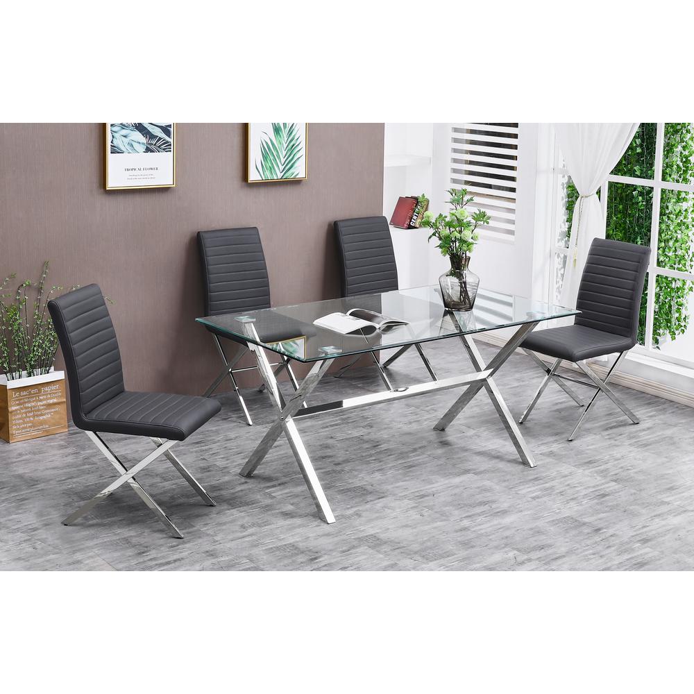Best Master Furniture Timber 63" Modern Stainless Steel Dining Table in Silver. Picture 3