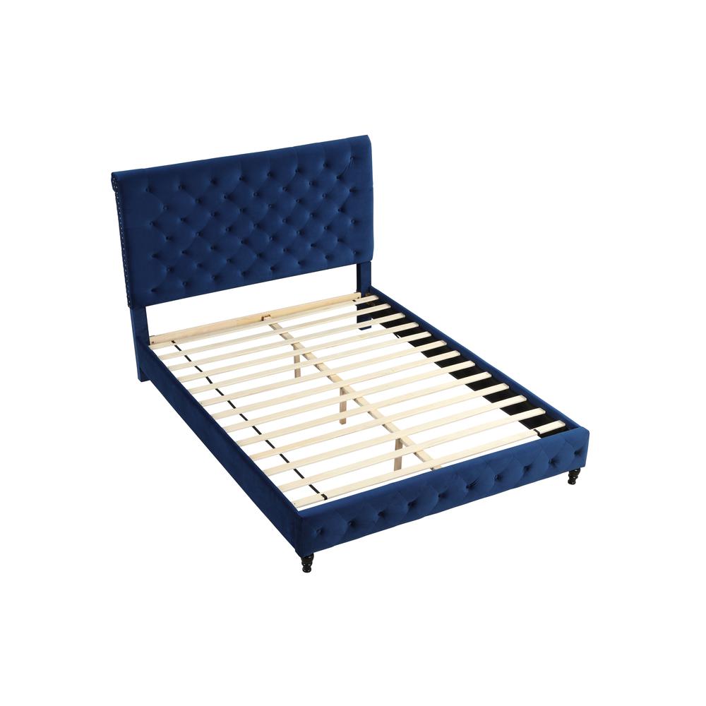 Ashley Tufted Velvet Fabric King Platform Bed in Blue. Picture 1