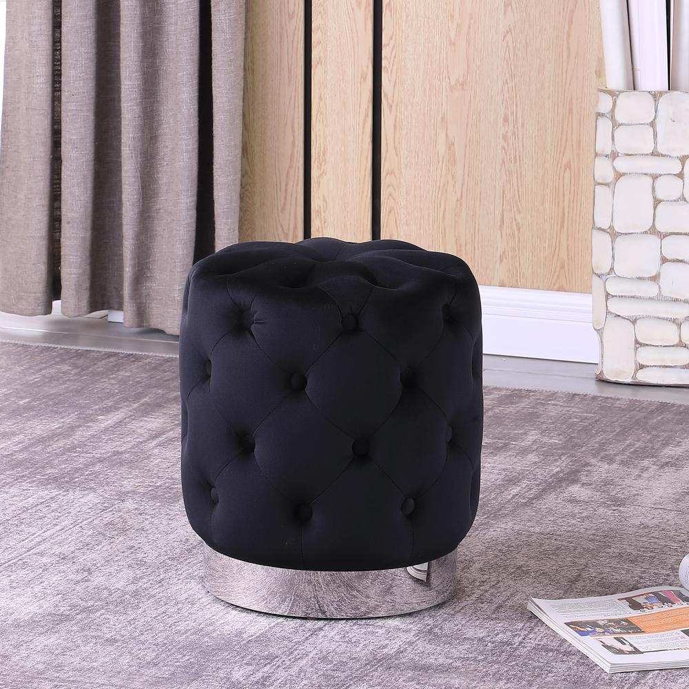 Jacobson Tufted Velvet Black Accent Ottoman. Picture 1