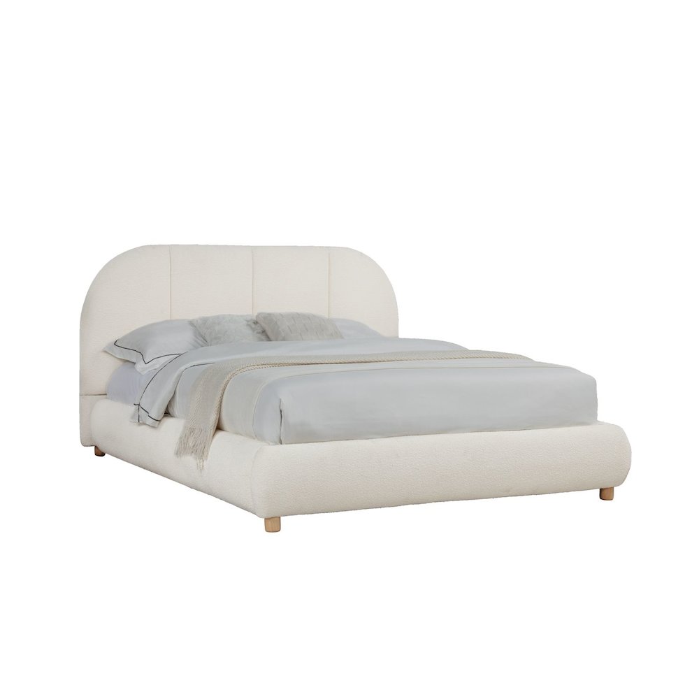 Ctasia Upholstered Burlap Fabrci Low Profile Bed Frame, Queen, Ivory. Picture 1