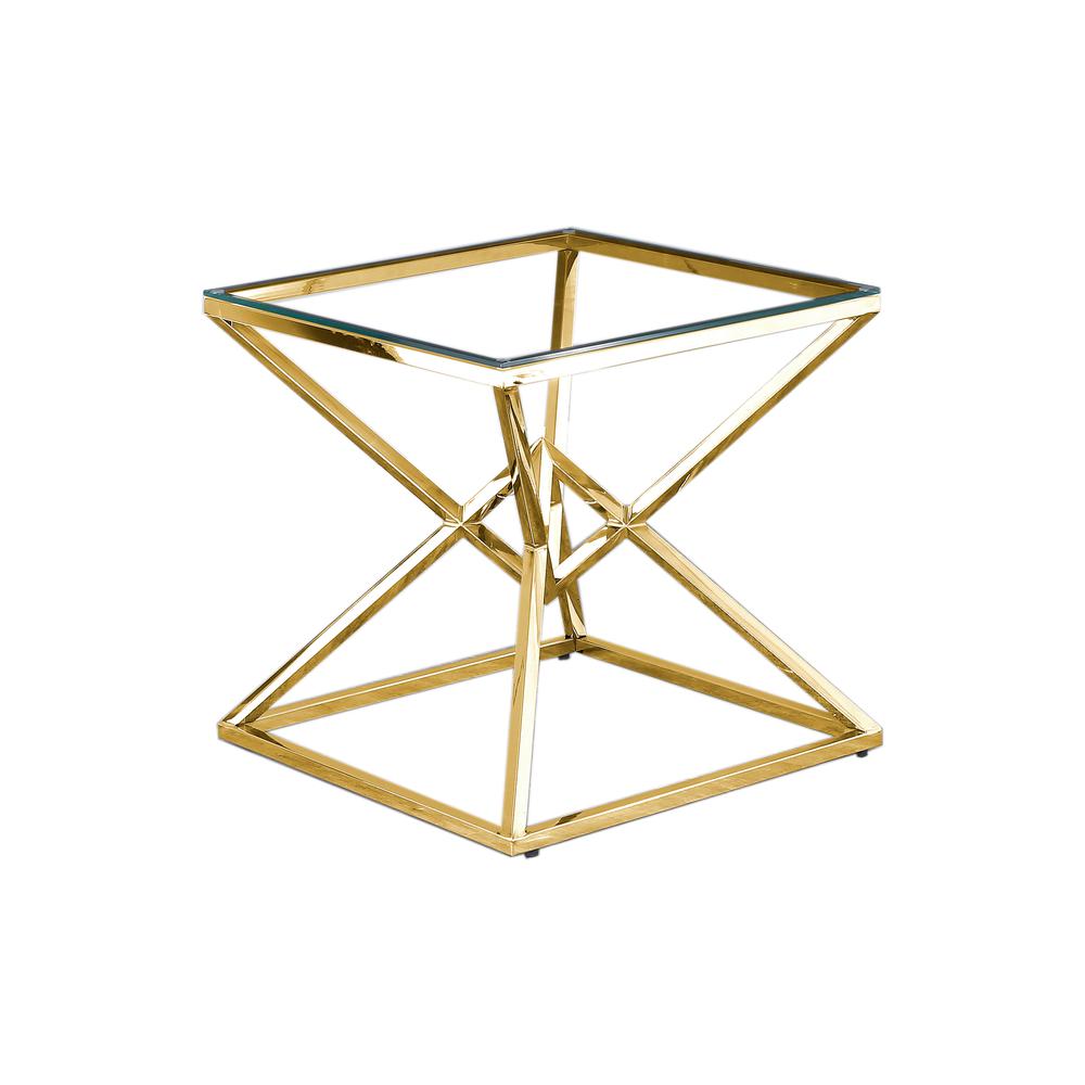 Best Master Furniture 22" Modern Clear Tempered Glass Side Table in Gold. Picture 1