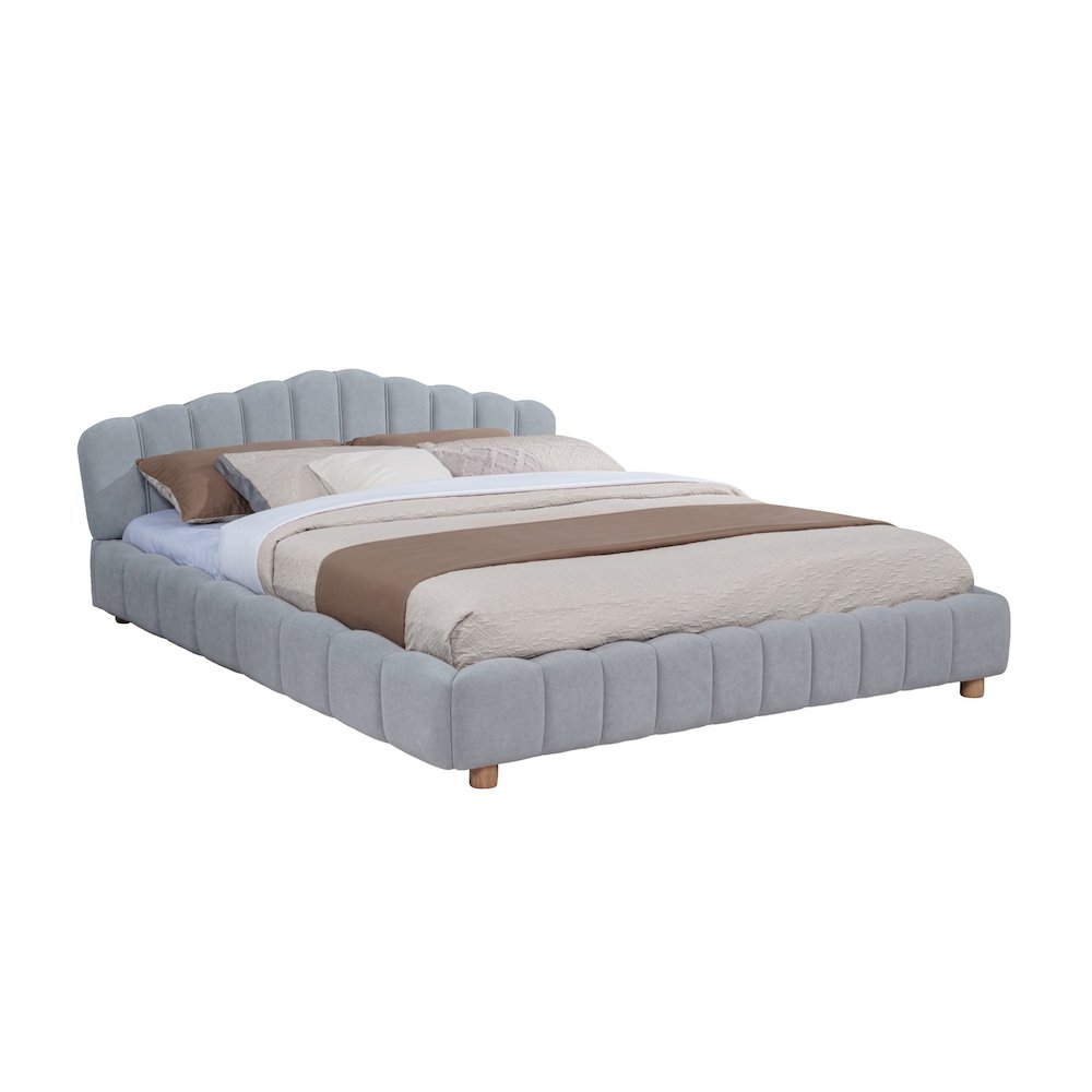 Ctera Queen Velvet Bed, Light Gray. Picture 1