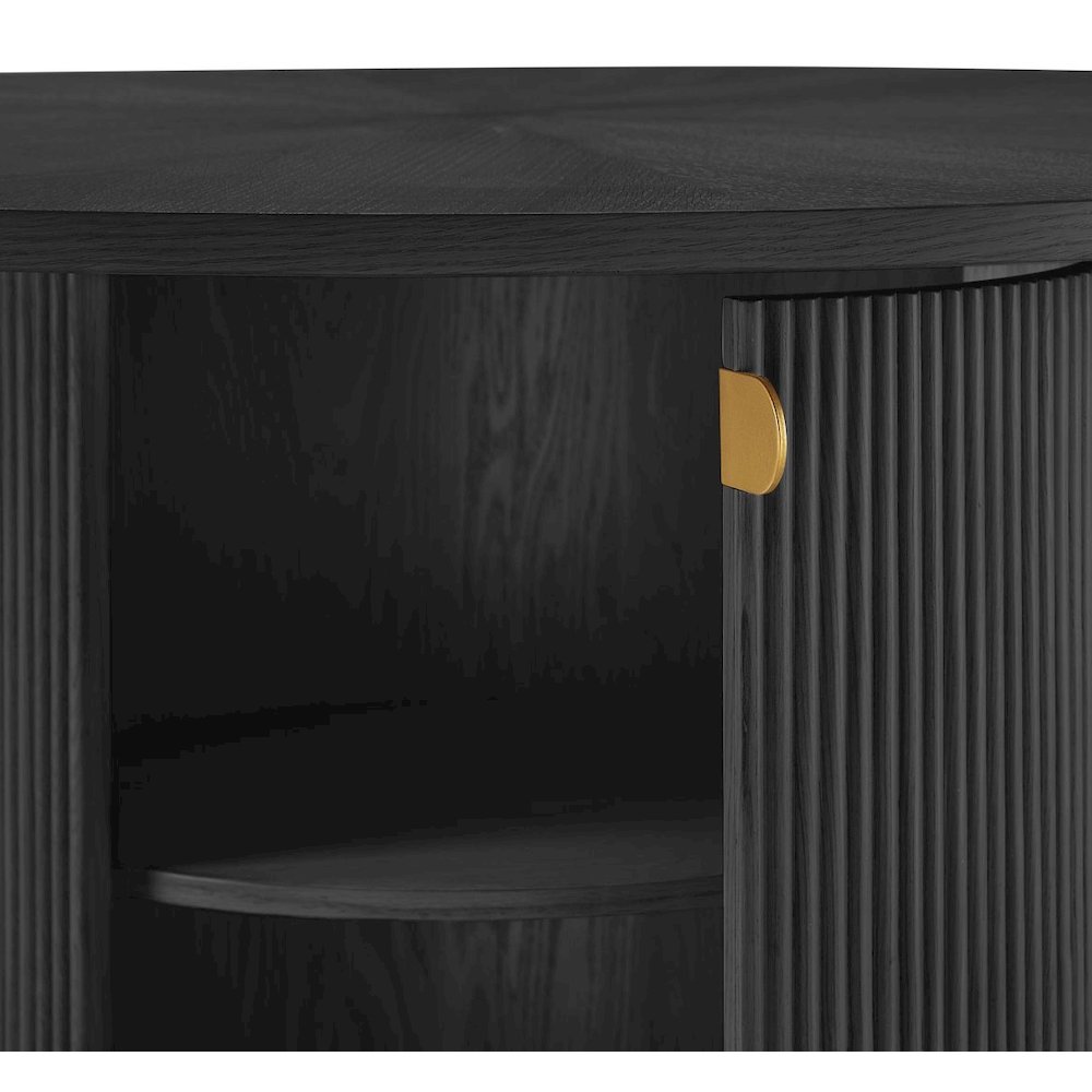 Tappelle Mid-Century Modern Round Storage Dining Table with Gold Accents, Black. Picture 4