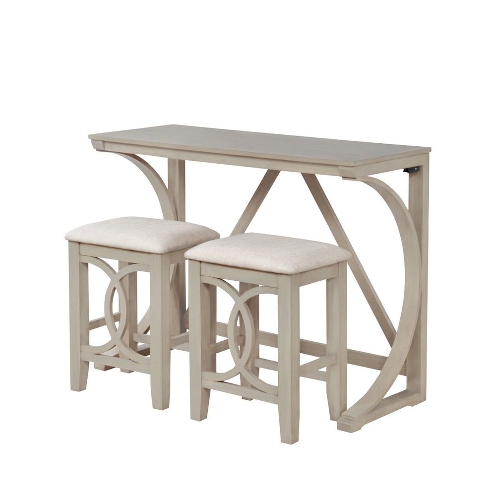 Dappelle 3-Piece Pub Dining Set with USB-A & USB-C Ports in 1 Box, Antique White. Picture 1
