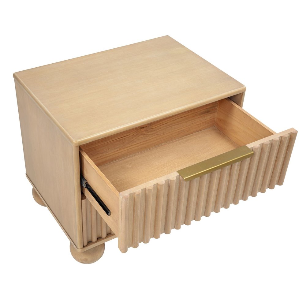 Daplen Scandinavian Modern 2-Drawer Nightstand with Rounded Legs, Light Oak. Picture 3