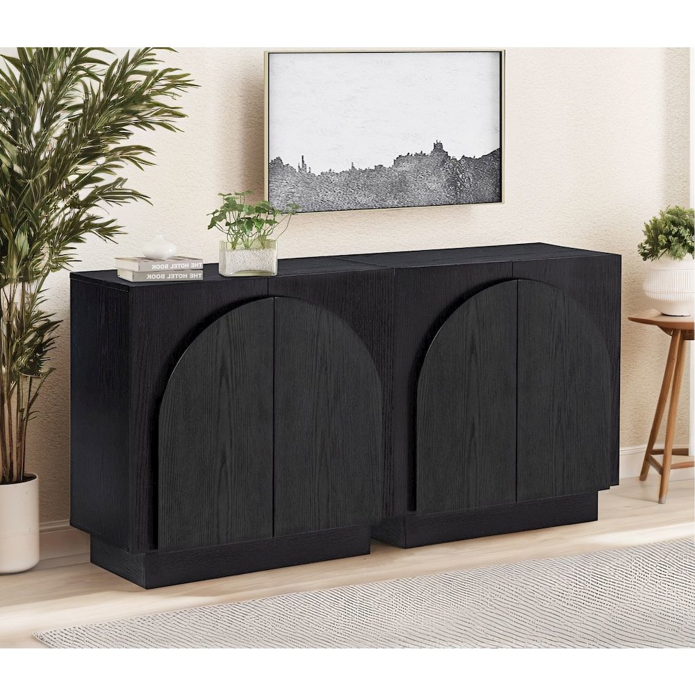 Questa Scandinavian Mid-Century 2-Door Cabinet with Arch Handles, Black. Picture 4