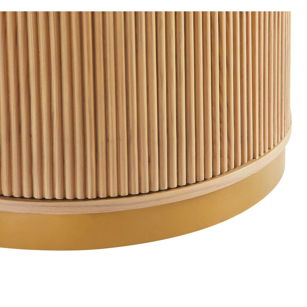 Tappelle Mid-Century Modern Round Storage Dining Table with Gold Accents,Natural. Picture 5