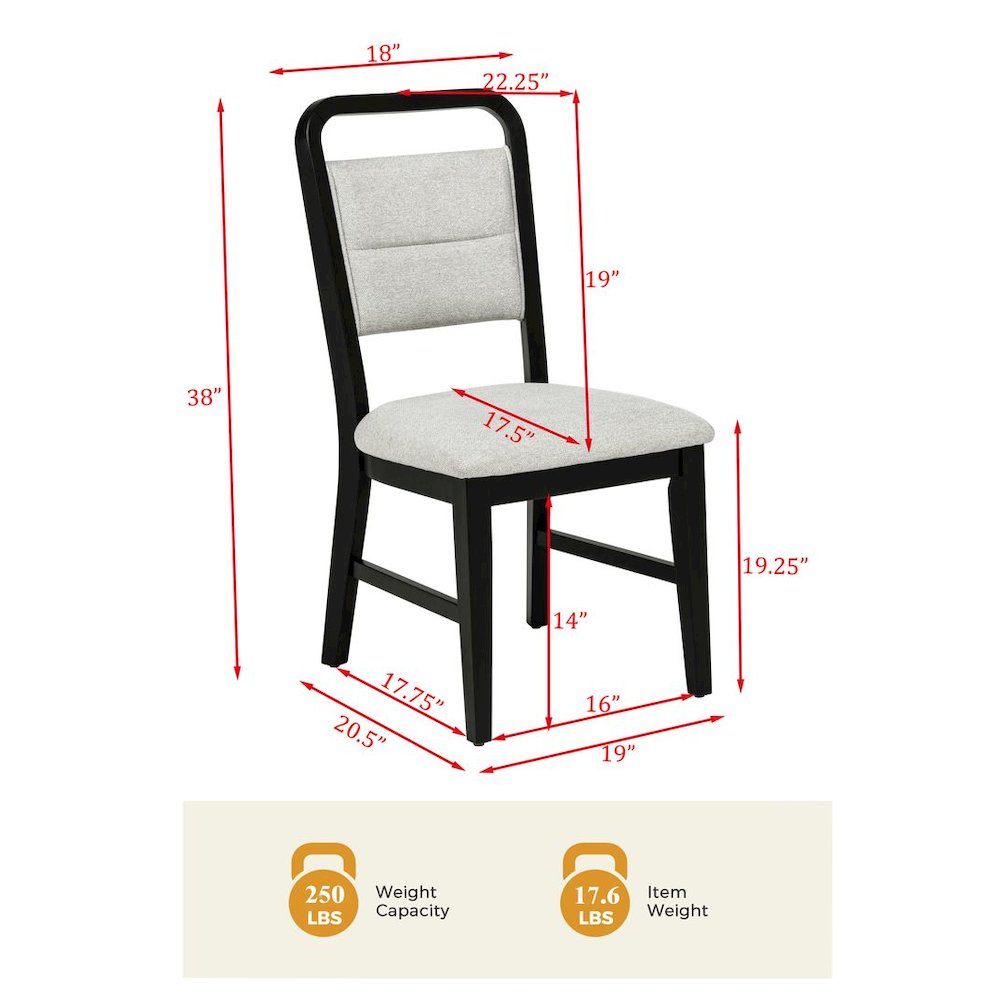 Timaro Transitional Upholstered Dining Chairs, Set of 2, Black/Grey. Picture 4