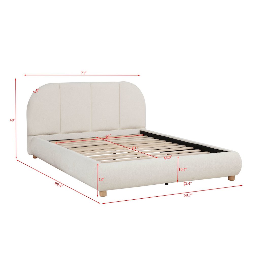 Ctasia Upholstered Burlap Fabrci Low Profile Bed Frame, Queen, Ivory. Picture 6