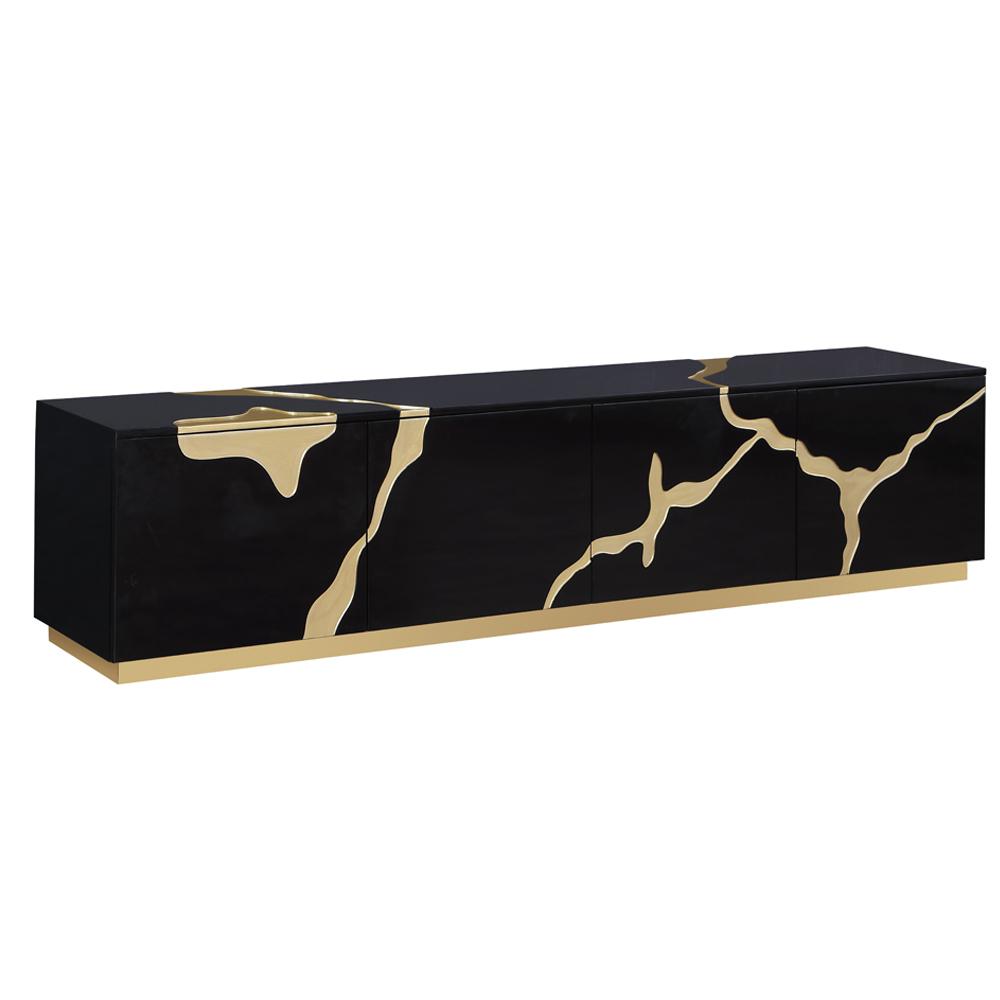 Ronnie Black Lacquer T.V Stand with Gold Accents. Picture 1