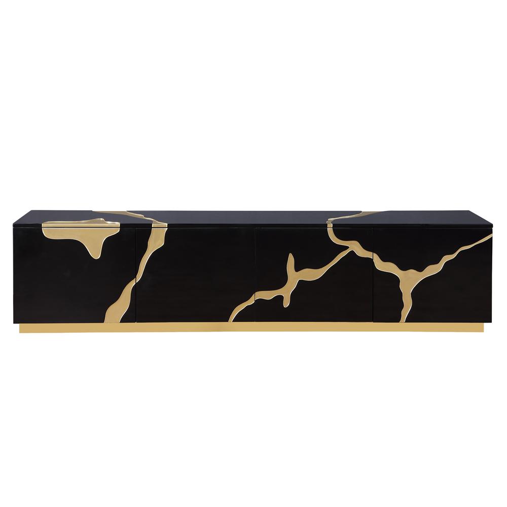 Ronnie Black Lacquer T.V Stand with Gold Accents. Picture 3