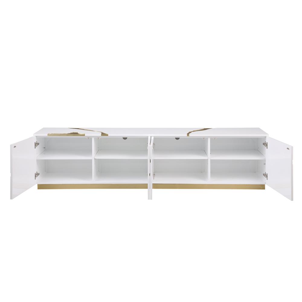 Ronnie White Lacquer T.V Stand with Gold Accents. Picture 4