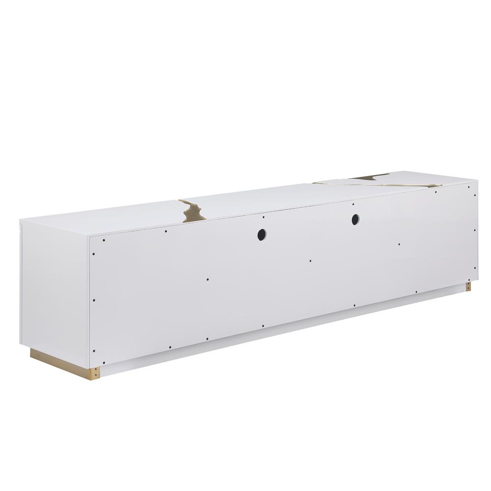 Ronnie White Lacquer T.V Stand with Gold Accents. Picture 5