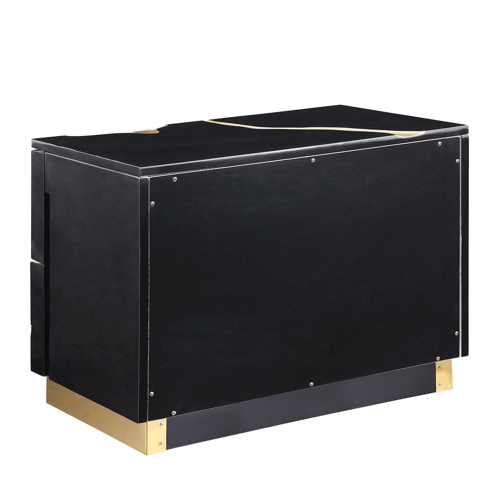 Trevello High-Gloss Lacquered Right Nightstand, Gold Accents (Black). Picture 3