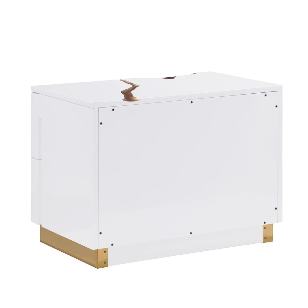 Trevello High-Gloss Lacquered Left Nightstand, Gold Accents (White). Picture 3