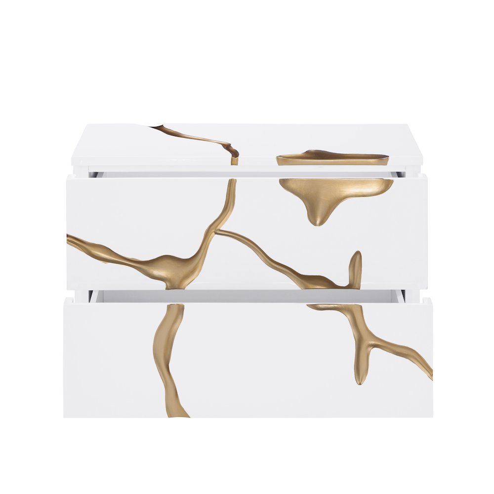 Trevello High-Gloss Lacquered Right Nightstand, Gold Accents (White). Picture 6