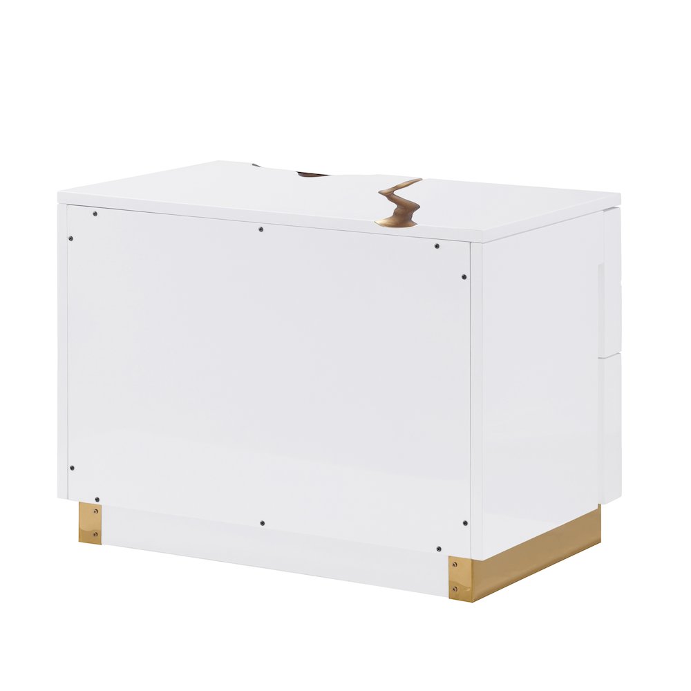 Trevello High-Gloss Lacquered Right Nightstand, Gold Accents (White). Picture 3