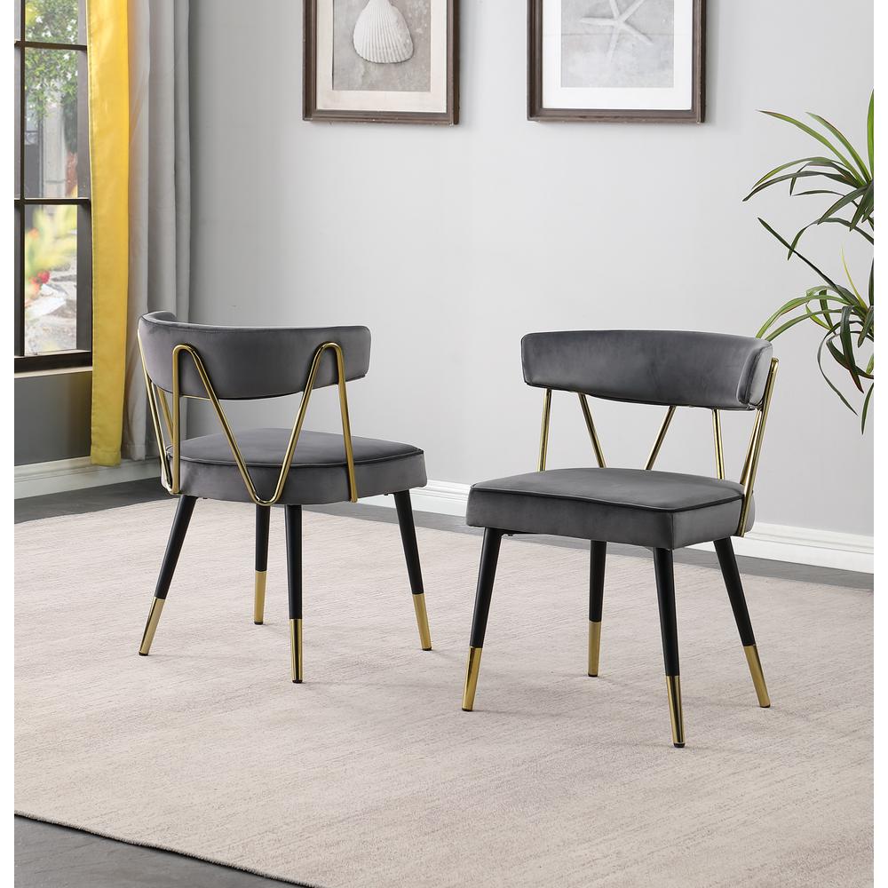 Aireys Gray Velvet Armless Chair with Gold Accents (Set of 2). Picture 3
