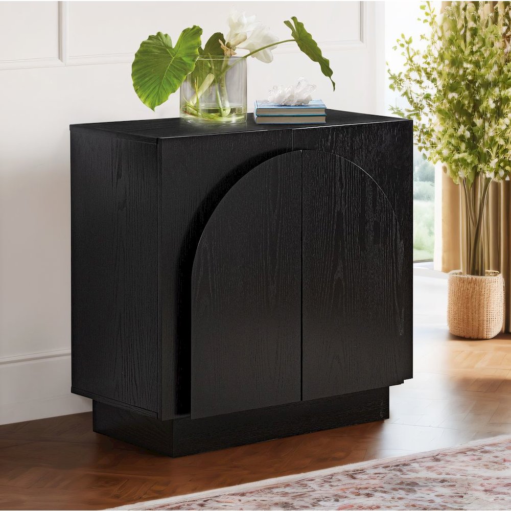 Questa Scandinavian Mid-Century 2-Door Cabinet with Arch Handles, Black. Picture 3