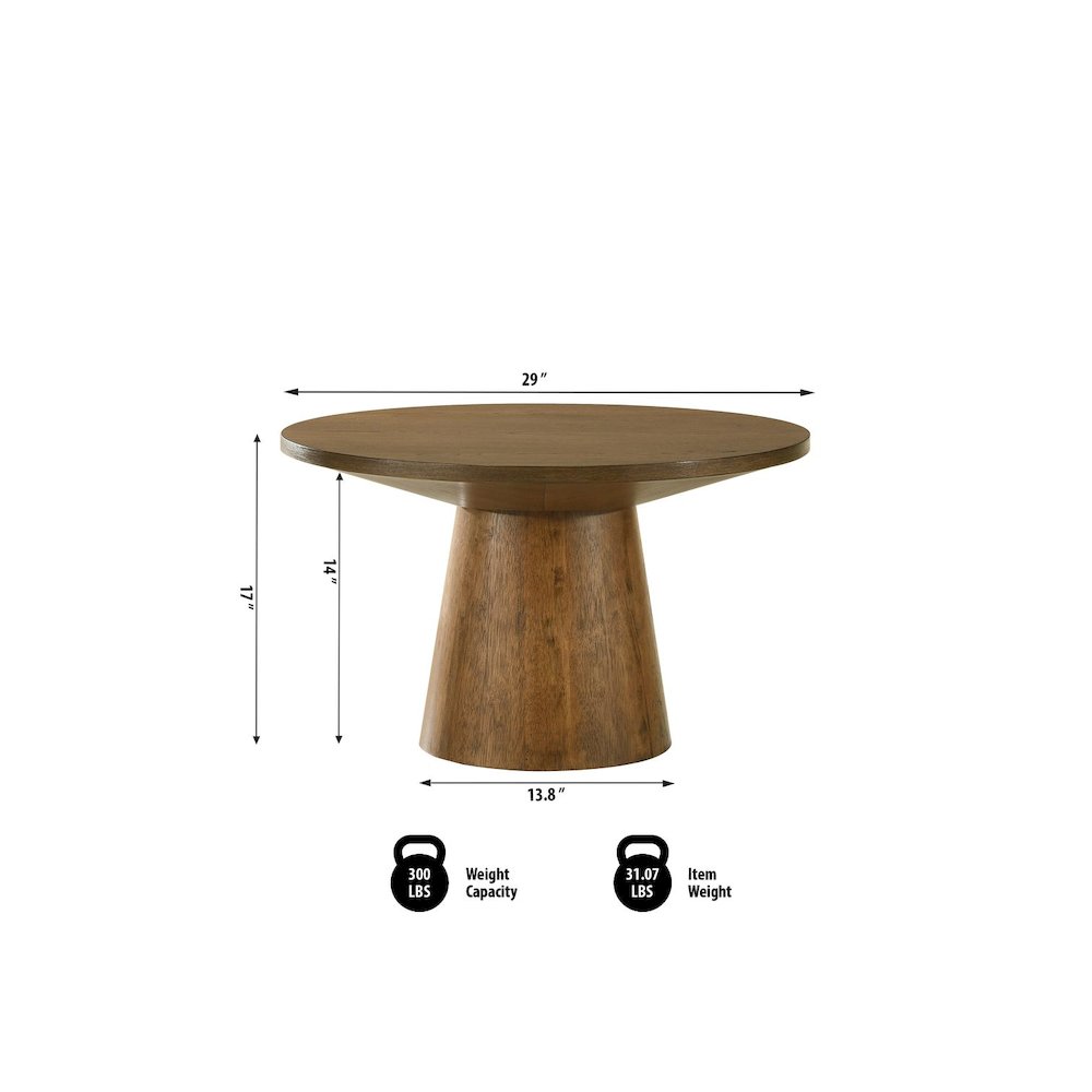 Terra Transitional Round Coffee Table with Pedestal Base, Walnut. Picture 4