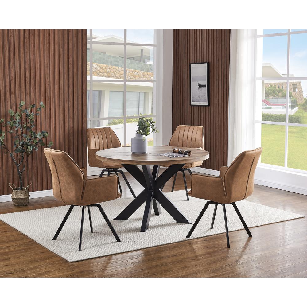 Best Master Furniture Dolph Rustic Natural Oak Wood Round Dining Table. Picture 5