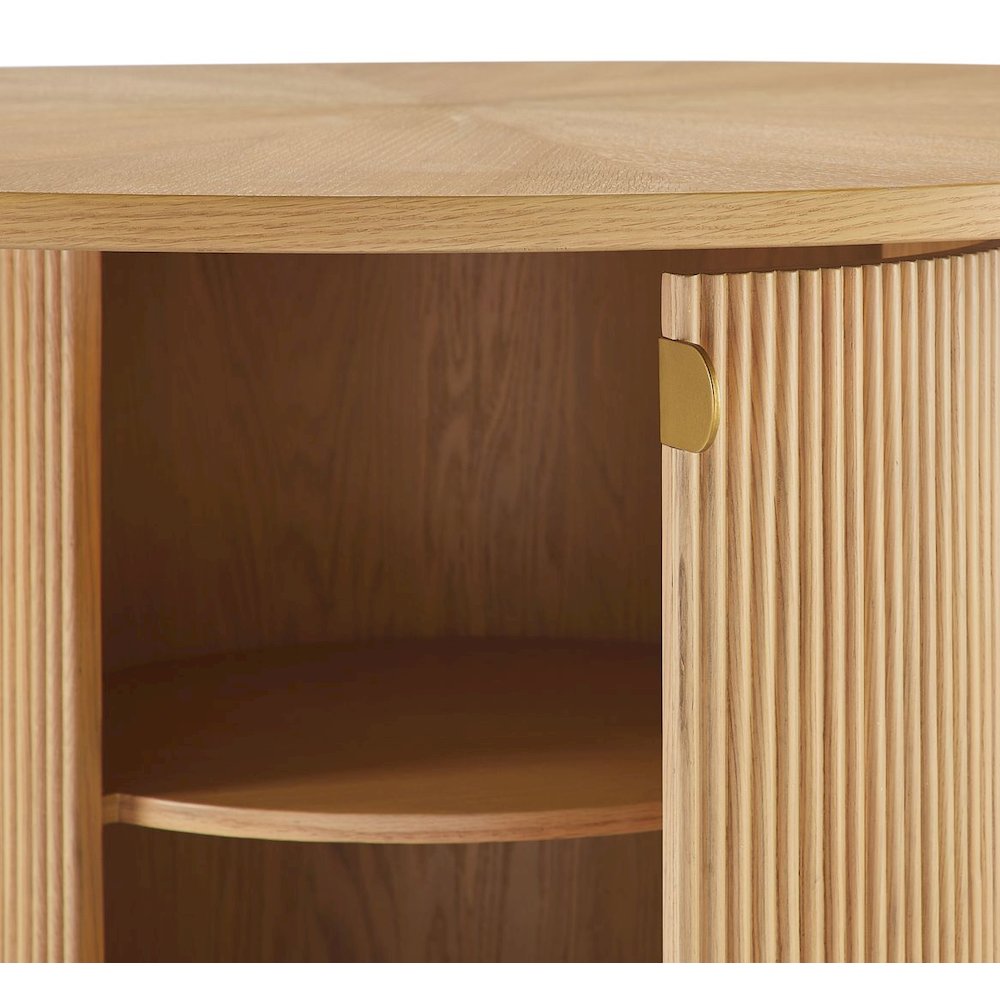 Tappelle Mid-Century Modern Round Storage Dining Table with Gold Accents,Natural. Picture 4