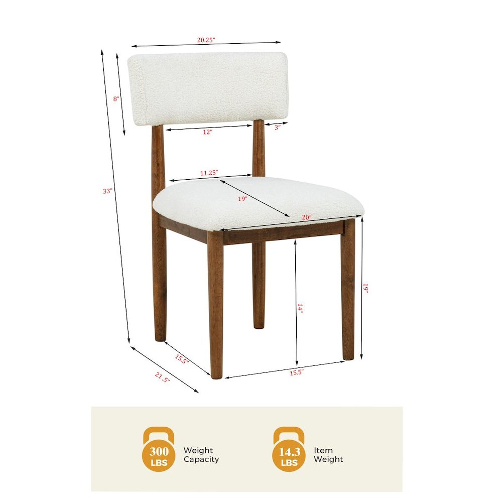 Yvetta Mid Century Modern Dining Chairs, Set of 2, White/Light Oak. Picture 4