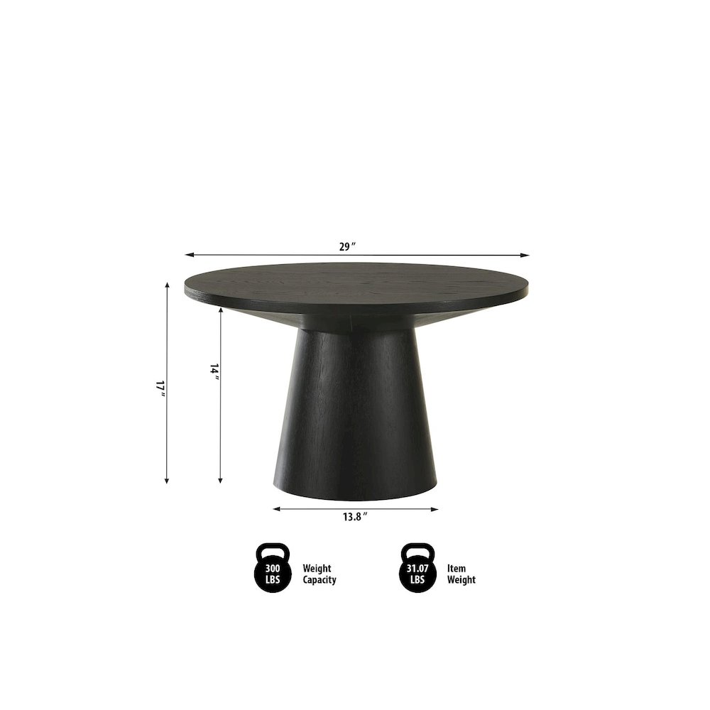 Terra Transitional Round Coffee Table with Pedestal Base, Ebony Black. Picture 3