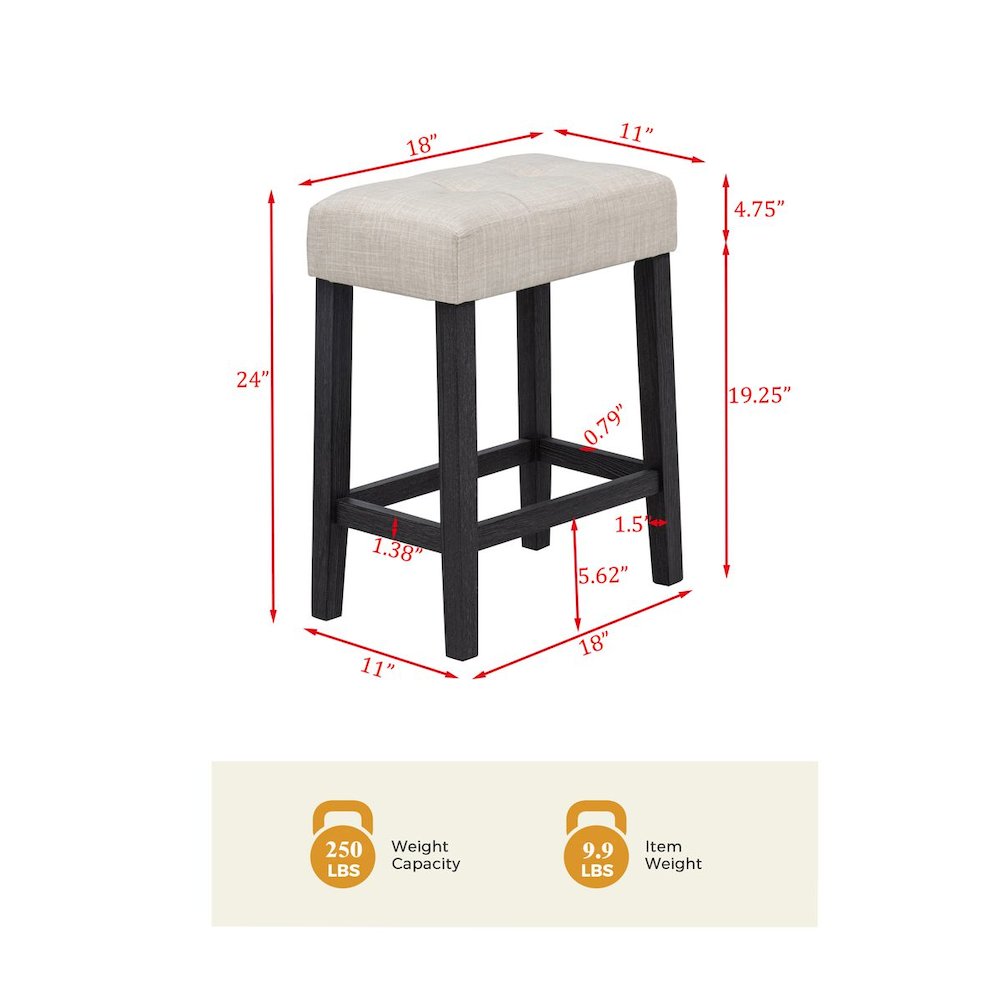 Caden Upholstered Counter Height Stools, Beige/Black Charcoal. Picture 4