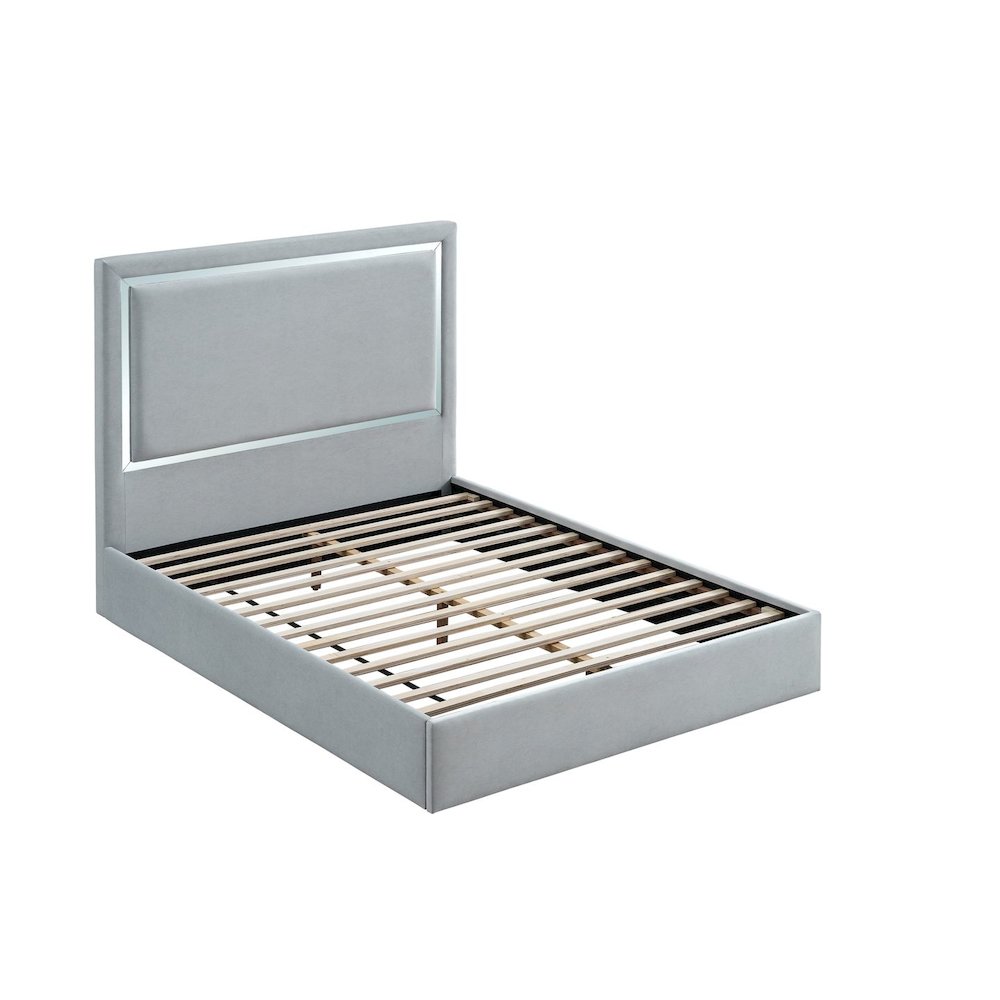 Modern Mirrored Platform Bed Frame, Queen, Gray Cloud. Picture 2
