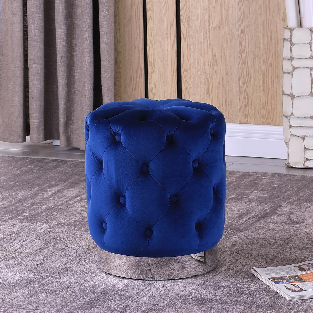 Jacobson Tufted Velvet Blue Accent Ottoman. Picture 1