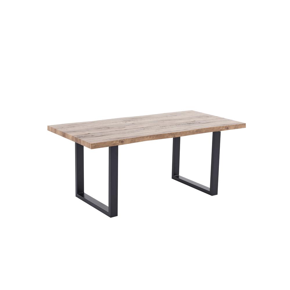 Bazely Industrial Chic Rectangular Oak Wood Dining Table with Black Base. Picture 1