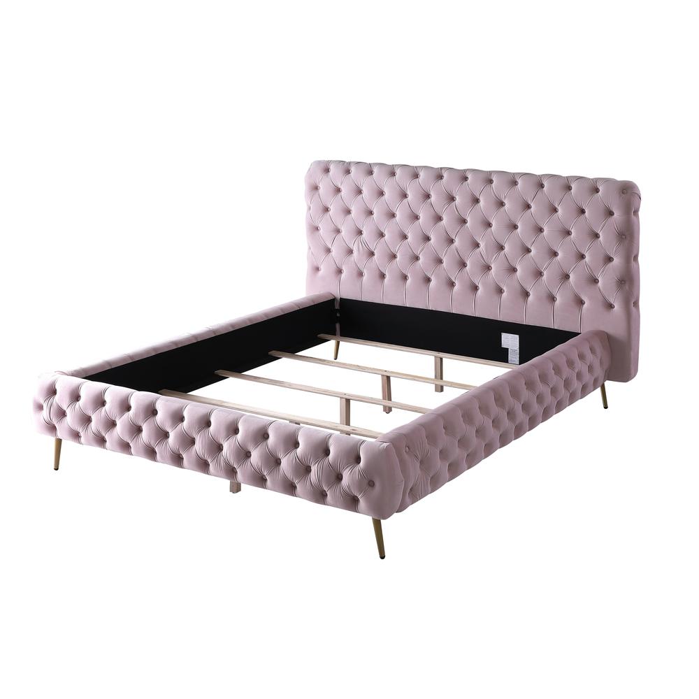 Demeter Velvet Platform Cali King Bed in Pink. Picture 1