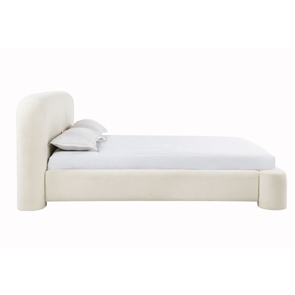 Upholstered Burlap Platform Bed Frame, Eastern King, Cream. Picture 2