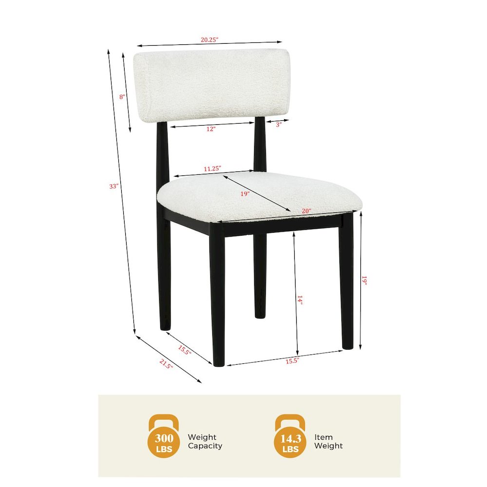 Yvetta Mid Century Modern Dining Chairs, Set of 2, White/Black. Picture 4