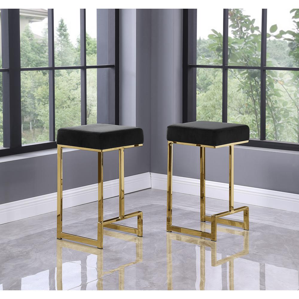 Dorrington Velvet Backless Counter Height Stool in Black/Gold (Set of 2). Picture 2