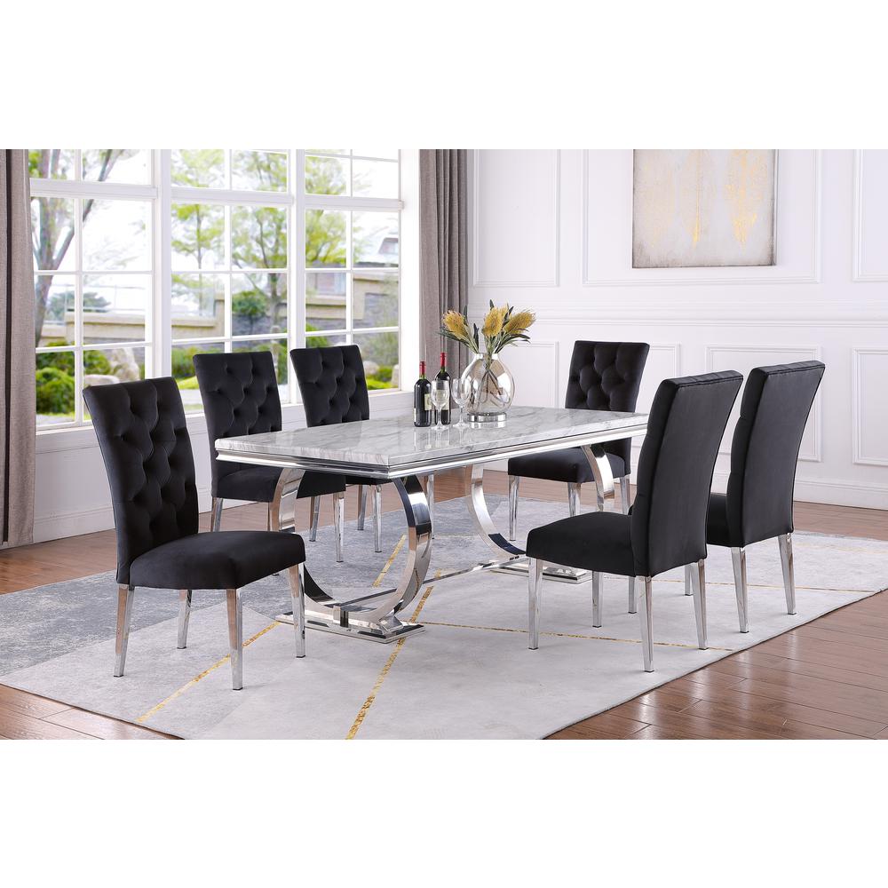 Layla Modern White Faux Marble Rectangular Dining Table. Picture 2