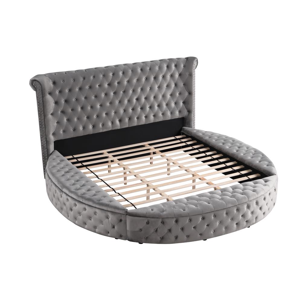 Best Master Furniture Isabella Tufted Velvet Round King Bed with Storage in Gray. Picture 1