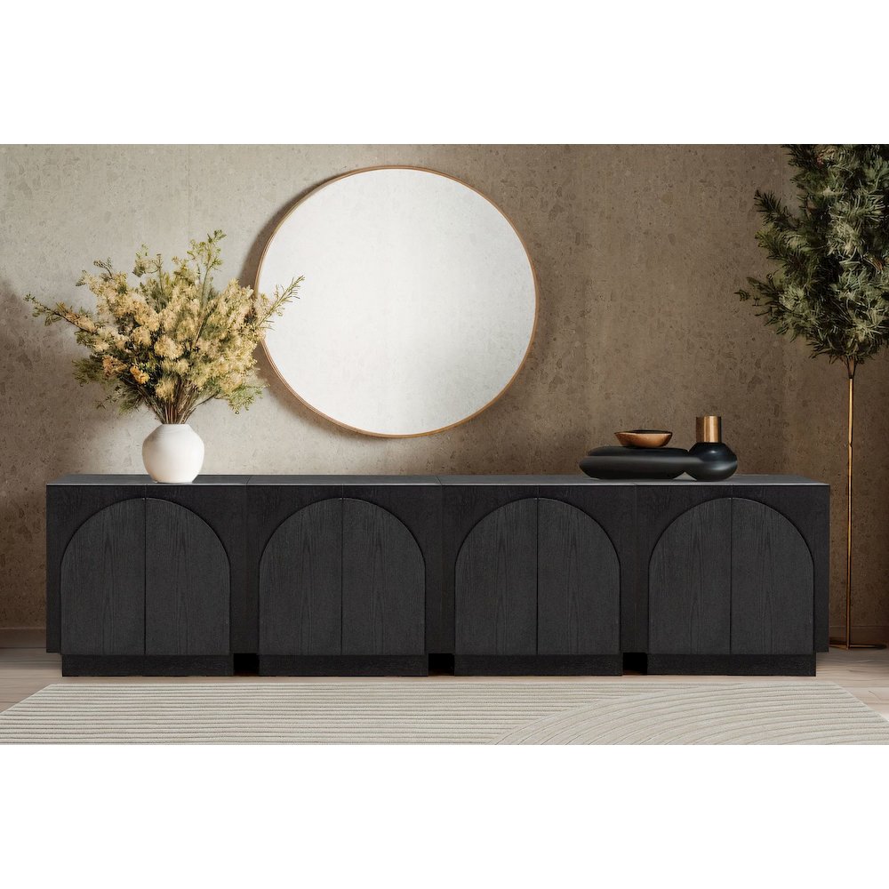 Questa Scandinavian Mid-Century 2-Door Cabinet with Arch Handles, Black. Picture 6