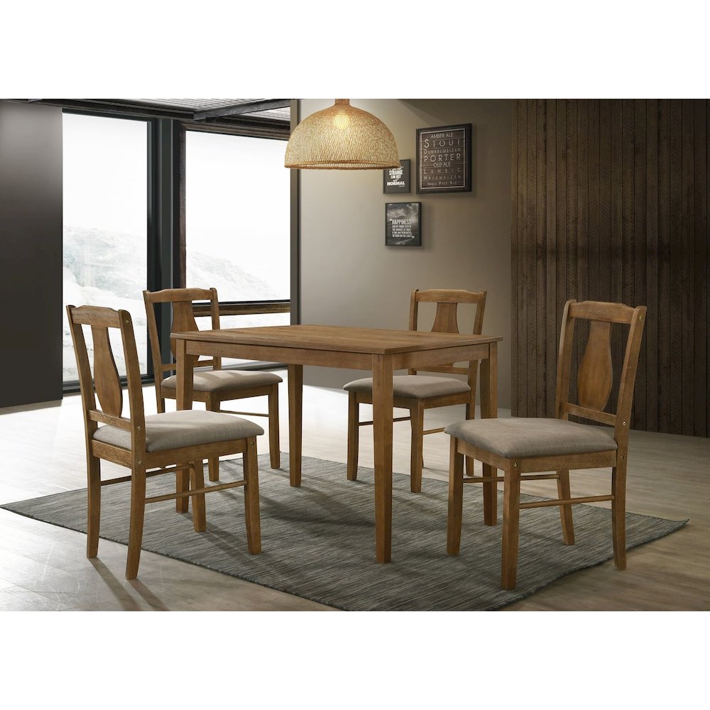 Solana 5-Piece Transitional Rectangle Dining Set in 1 Box, Antique Natural Oak. Picture 8