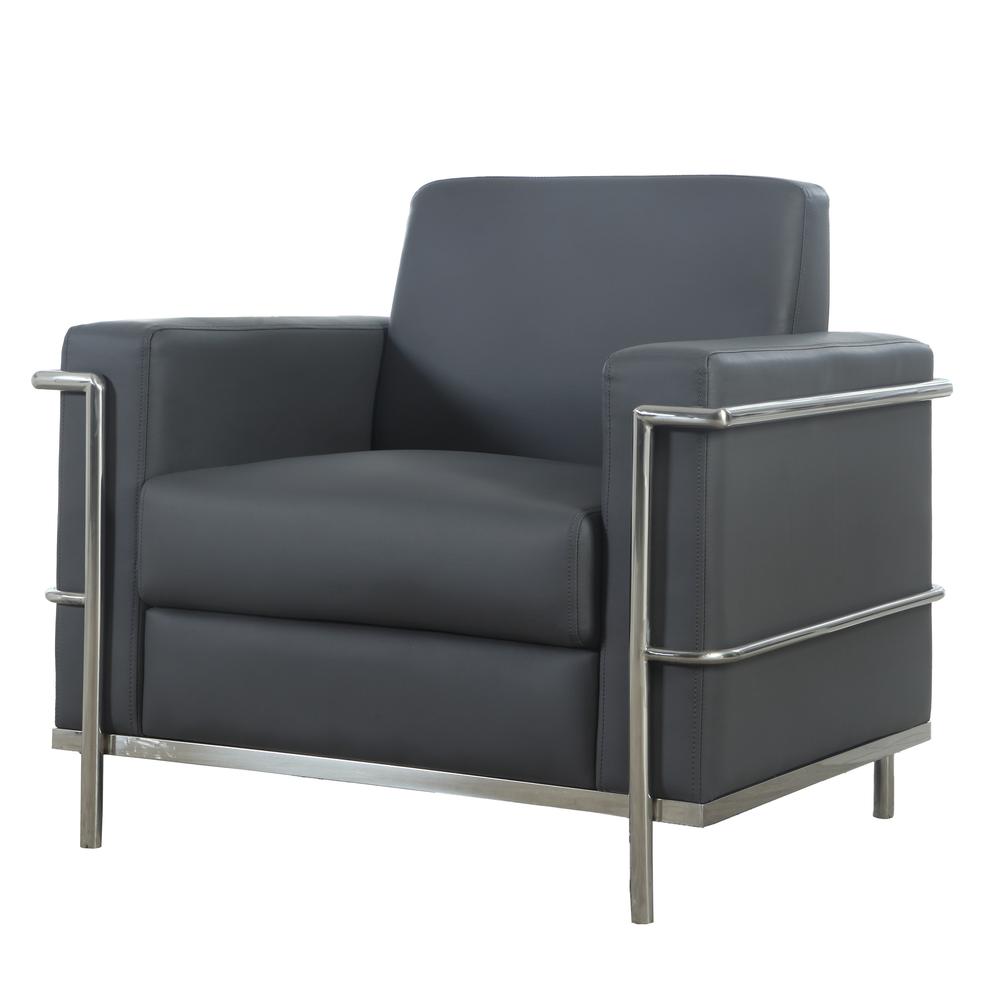 Best Master Furniture Sherry 36" Modern Faux Leather Accent Chair in Dark Gray. Picture 1