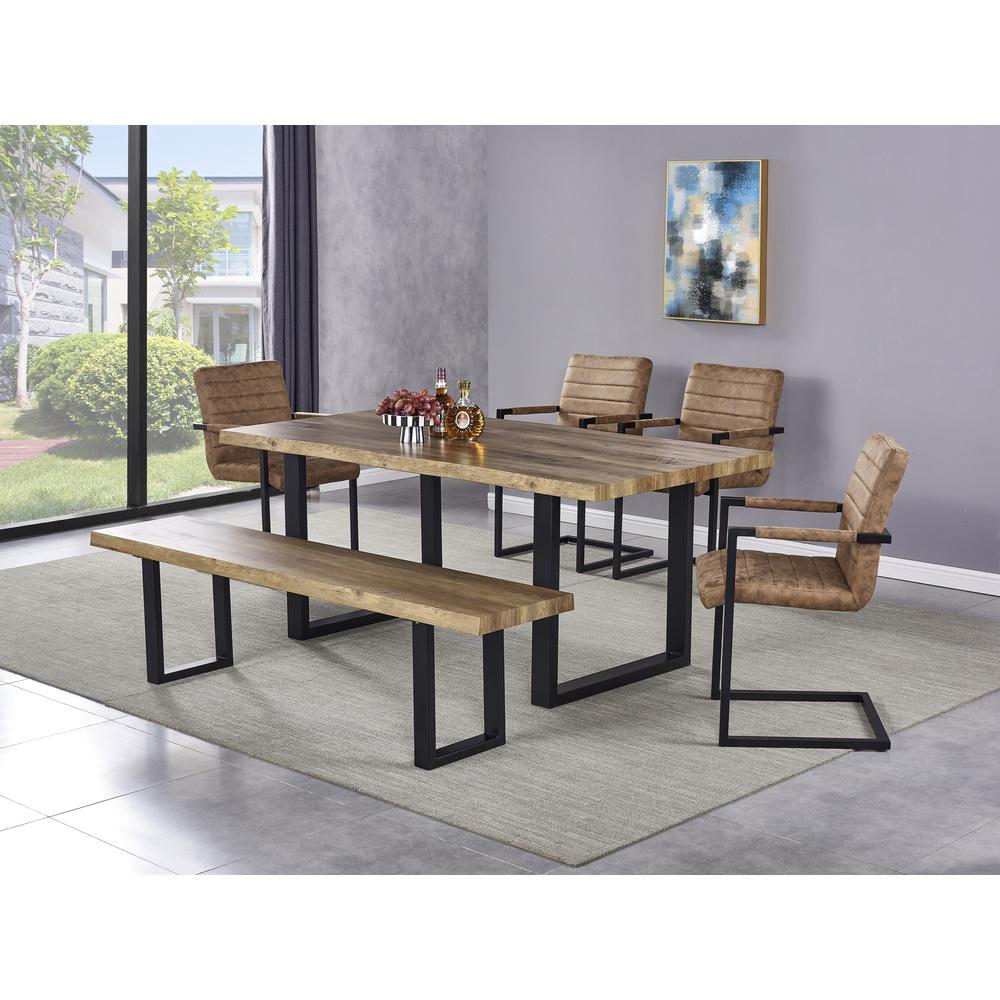 Bazely Industrial Chic Rectangular Oak Wood Dining Bench with Black Base. Picture 2