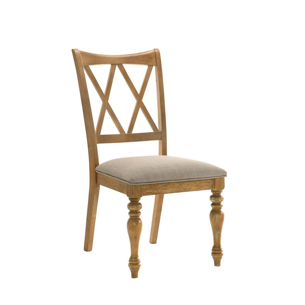 Dining Chairs with Linen Blend Cushions, Set of 2, Antique Natural Oak. Picture 2