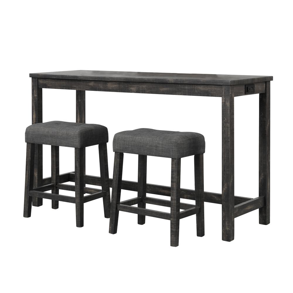 Best Master Furniture Yosef 3 Piece Rectangular Wood Bar Set in Charcoal. Picture 1