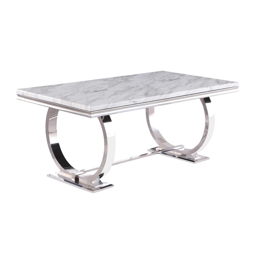 Layla Modern White Faux Marble Rectangular Dining Table. Picture 1