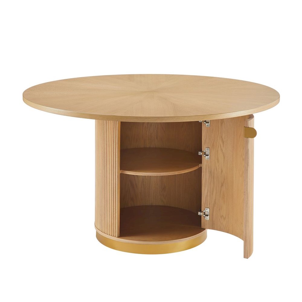 Tappelle Mid-Century Modern Round Storage Dining Table with Gold Accents,Natural. Picture 2