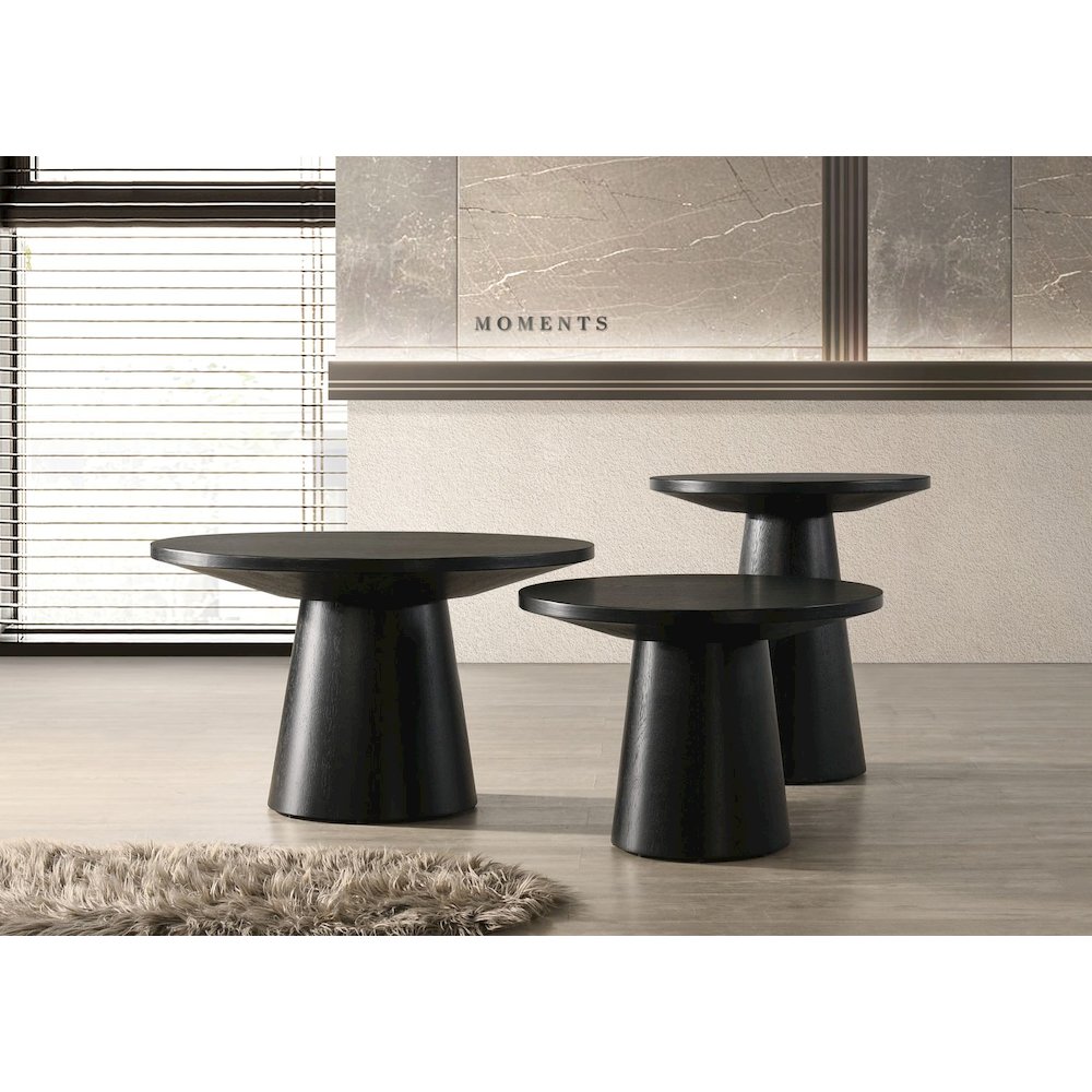 Terra Transitional Round End Table with Pedestal Base, Ebony Black. Picture 2