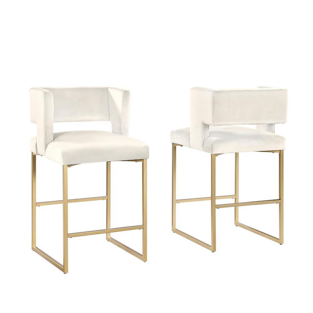 Lynx Cream Velvet Bar Stools in Gold (Set of 2). Picture 2