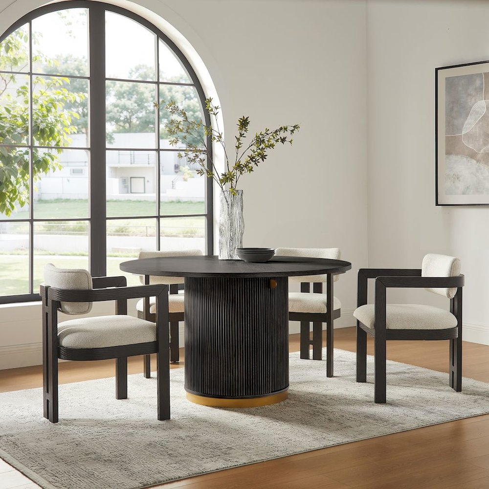 Tappelle Mid-Century Modern Round Storage Dining Table with Gold Accents,Natural. Picture 7