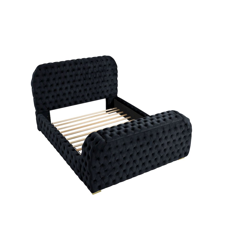 Brielle Upholstered Velvet Bed Frame with TV Stand & Fireplace, Queen, Black. Picture 3